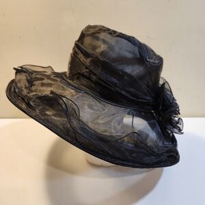 Black Organza Wide-Brim Women's Dress Hat